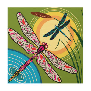 Dragonflies Over Water Wood Wall Art