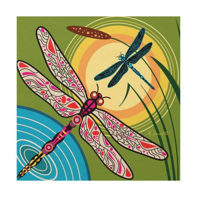 Dragonflies Over Water Wood Wall Art (Front)