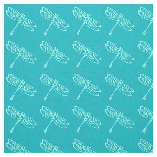 Dragonflies, pale aqua on turquoise fabric (Swatch)