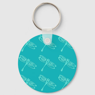 Dragonflies, pale aqua on turquoise keychain