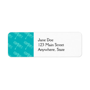 Dragonflies, pale aqua on turquoise label