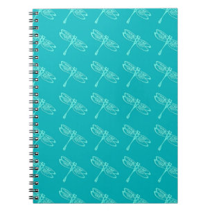 Dragonflies, pale aqua on turquoise notebook
