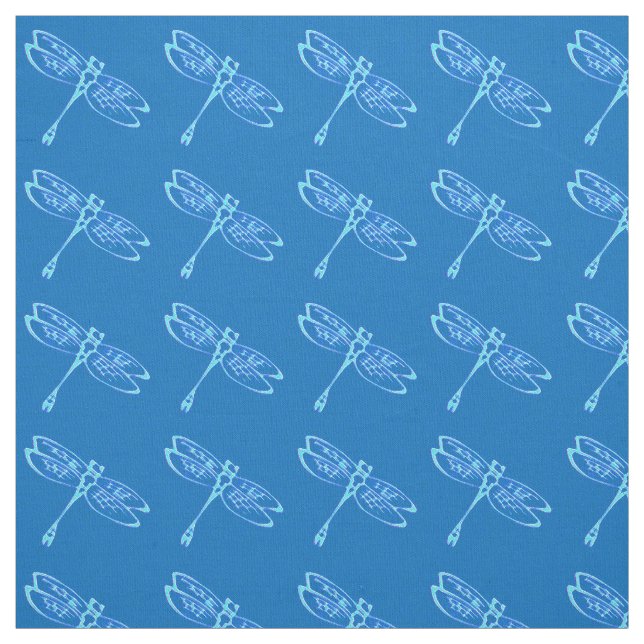 Dragonflies, pale blue on denim blue fabric (Swatch)