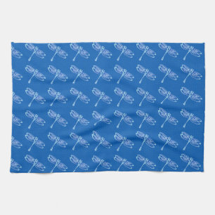 Dragonflies, pale blue on denim blue towel