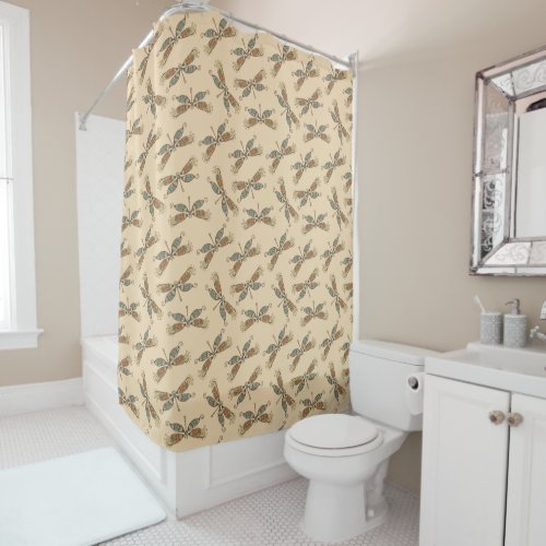 Dragonflies Pattern On Cream Yellow Shower Curtain