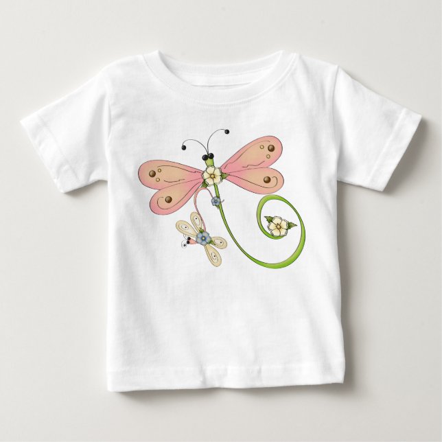 Dragonflies Pink Blue Green Insect Dress Baby T-Shirt (Front)