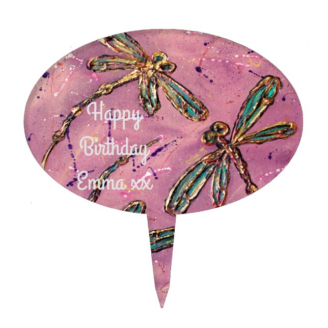 Dragonflies Pink Fizz Cake Topper (Front)
