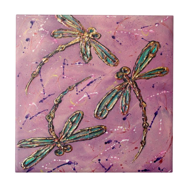 Dragonflies Pink Fizz Tile (Front)
