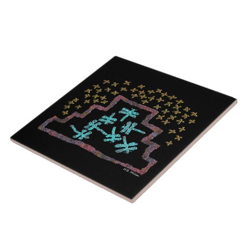Dragonflies playing on a Mountain Under the Stars Tile