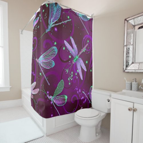 Dragonflies Purple Shower Curtain