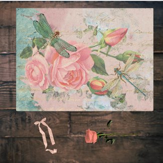 Dragonflies Roses and Gold Handwriting Ephemera