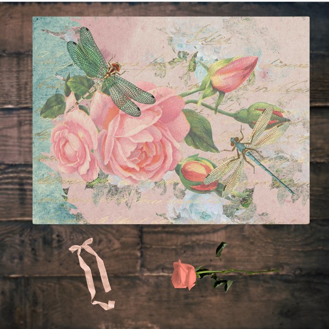 Dragonflies Roses and Gold Handwriting Ephemera Tissue Paper (Creator Uploaded)