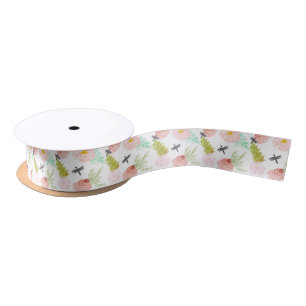 Dragonflies Roses Watercolor Floral Satin Ribbon