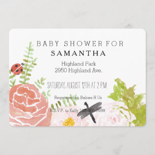 Dragonflies Roses Watercolor Garden baby shower Invitation