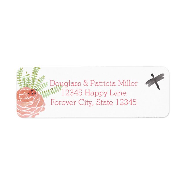 Dragonflies Roses Watercolor Garden Label (Front)