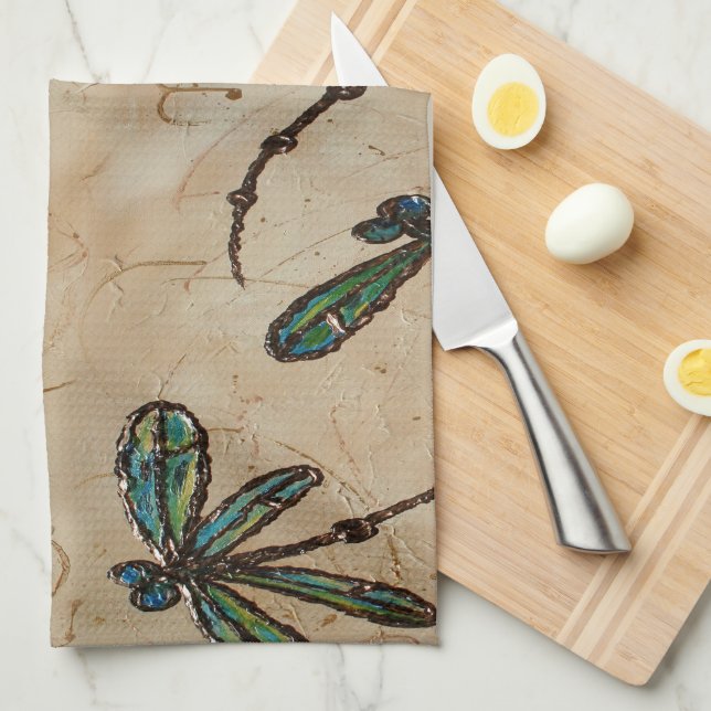 Dragonflies Rustic Cream Kitchen Towel (Quarter Fold)