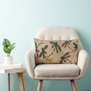 Dragonflies Rustic Cream Lumbar Pillow