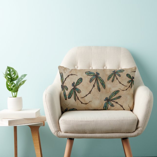 Dragonflies Rustic Cream Lumbar Pillow (Chair)