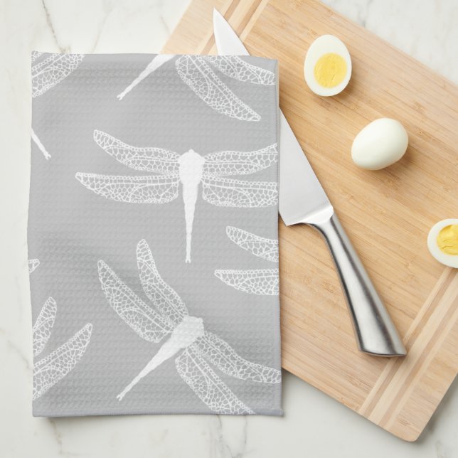 Dragonflies - scattered - transparent - white kitchen towel (Quarter Fold)