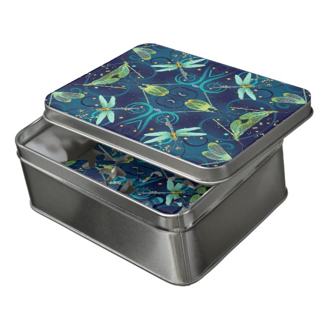 Dragonflies Teal Jigsaw Puzzle (Lid Open)
