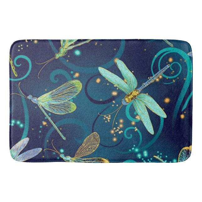 Dragonflies Teal Large Bath Mat (Front)