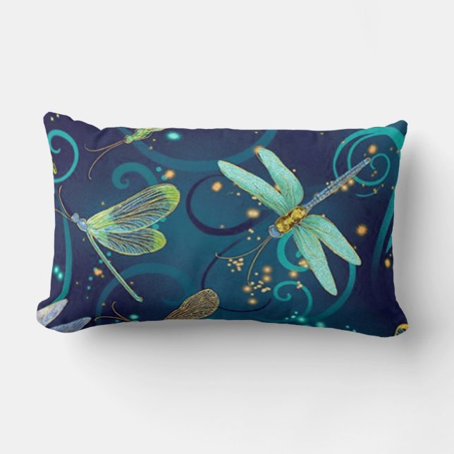 Dragonflies Teal Lumbar Pillow (Front)