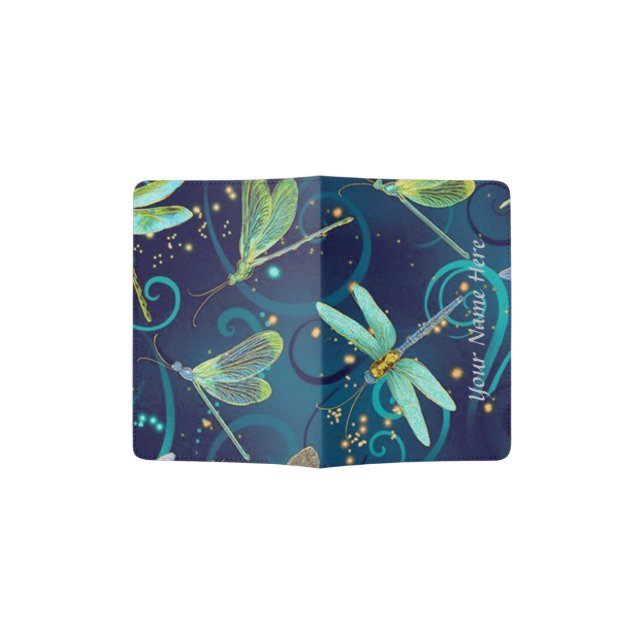 Dragonflies Teal Personalized Passport Holder (Opened)