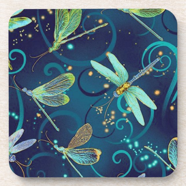 Dragonflies Teal Set of 6 Beverage Coaster (Front)