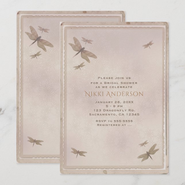 Dragonflies Vintage Dragonfly Elegant Invitation (Front/Back)