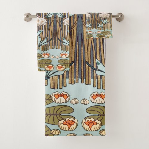 Dragonflies Water Lilies Marsh Art Nouveau Bath Towel Set