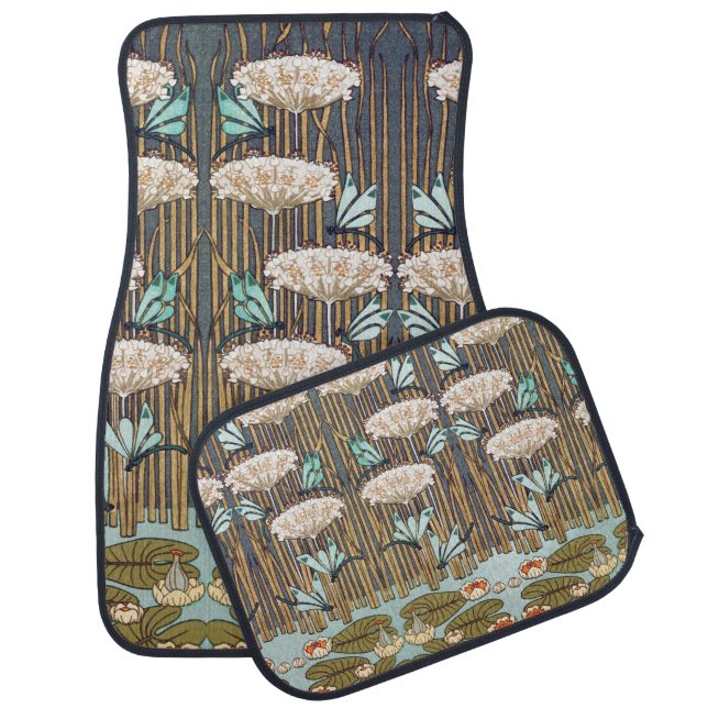 Dragonflies Water Lilies Marsh Art Nouveau Car Floor Mat (Set)