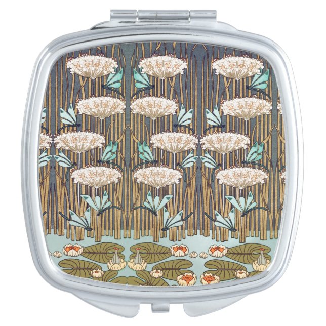 Dragonflies Water Lilies Marsh Art Nouveau Compact Mirror (Front)