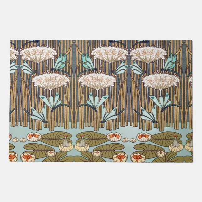 Dragonflies Water Lilies Marsh Art Nouveau Doormat (Front)