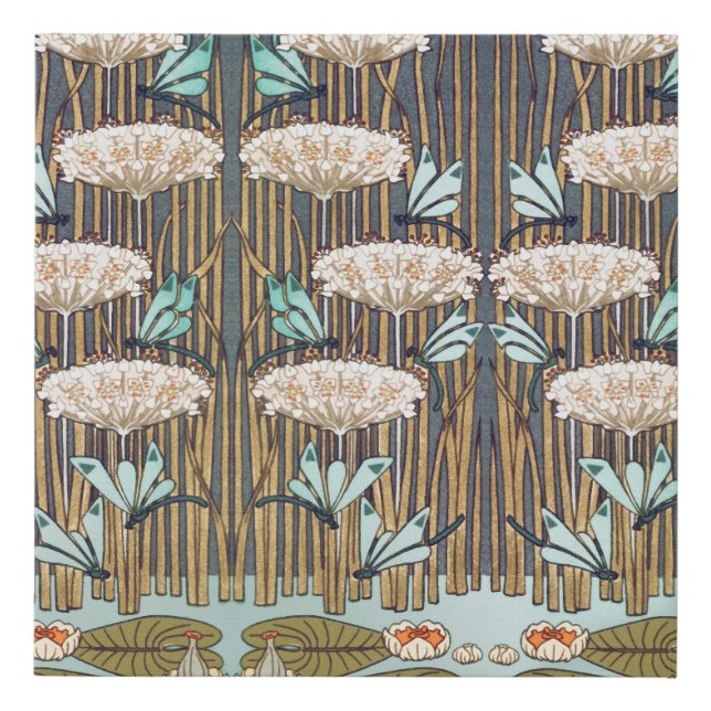 Dragonflies Water Lilies Marsh Art Nouveau Faux Canvas Print (Front)