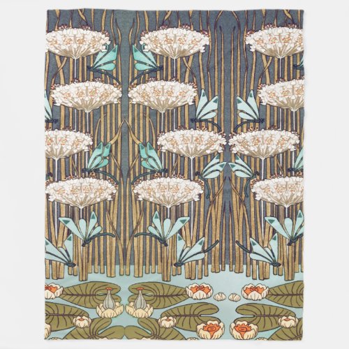 Dragonflies Water Lilies Marsh Art Nouveau Fleece Blanket