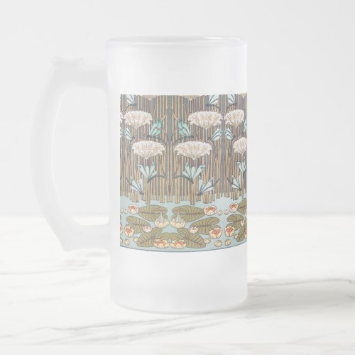 Dragonflies Water Lilies Marsh Art Nouveau Frosted Glass Beer Mug