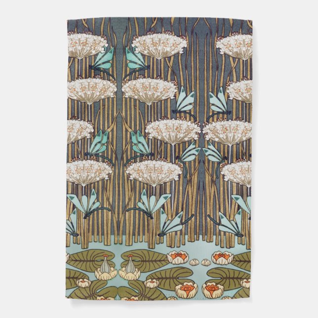 Dragonflies Water Lilies Marsh Art Nouveau Garden Flag (Front)