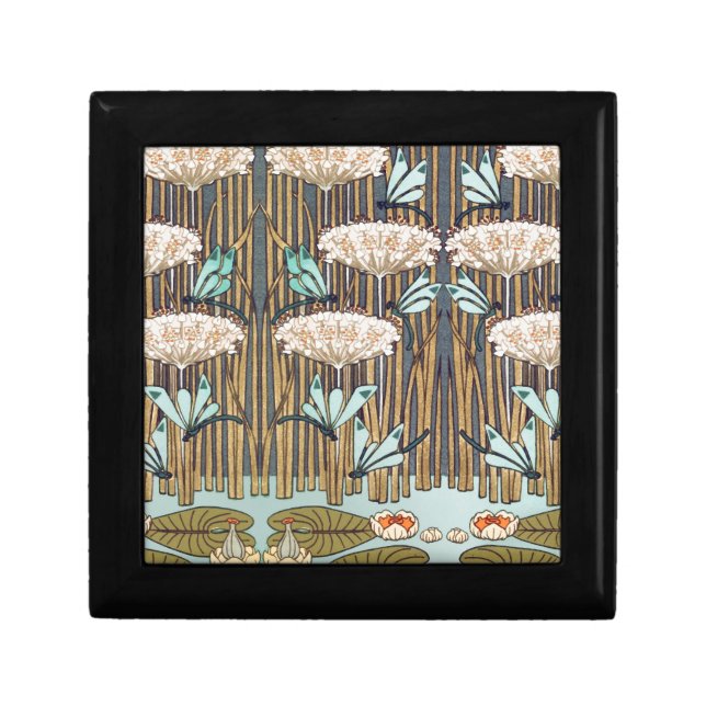 Dragonflies Water Lilies Marsh Art Nouveau Gift Box (Front)