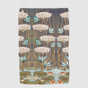 Dragonflies Water Lilies Marsh Art Nouveau Golf Towel