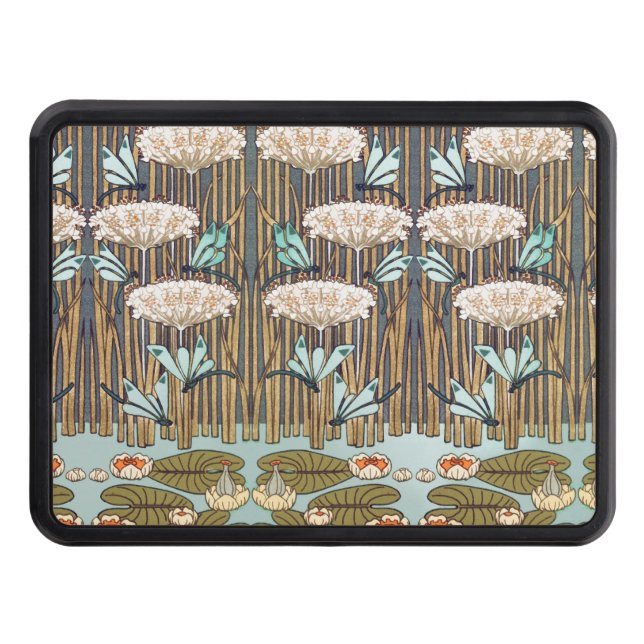 Dragonflies Water Lilies Marsh Art Nouveau Hitch Cover (Front)