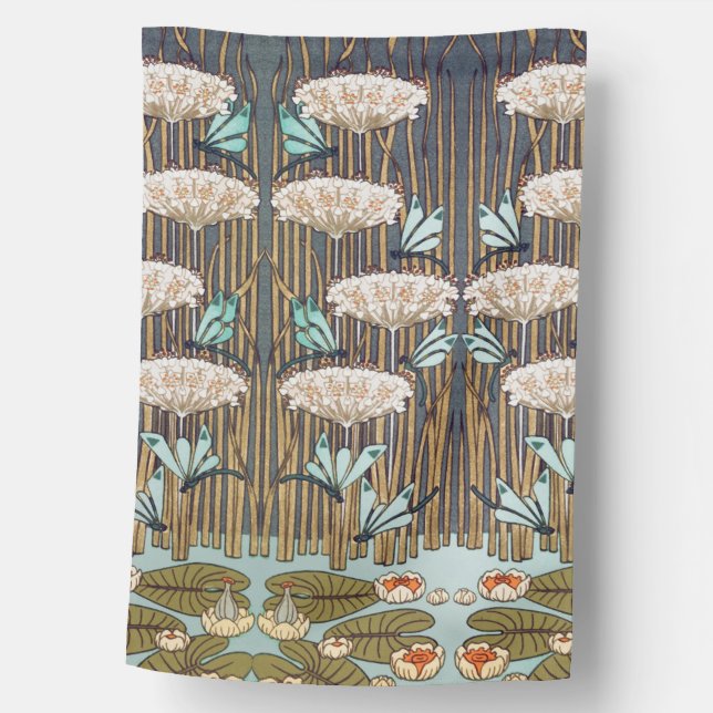 Dragonflies Water Lilies Marsh Art Nouveau House Flag (Front)