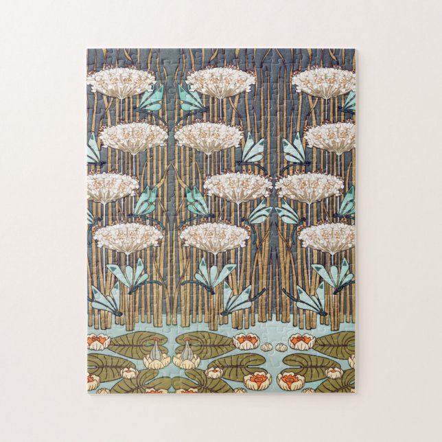 Dragonflies Water Lilies Marsh Art Nouveau Jigsaw Puzzle (Vertical)