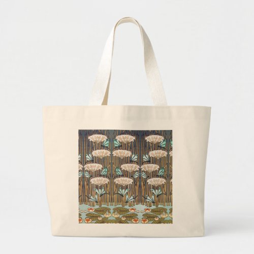 Dragonflies Water Lilies Marsh Art Nouveau Large Tote Bag