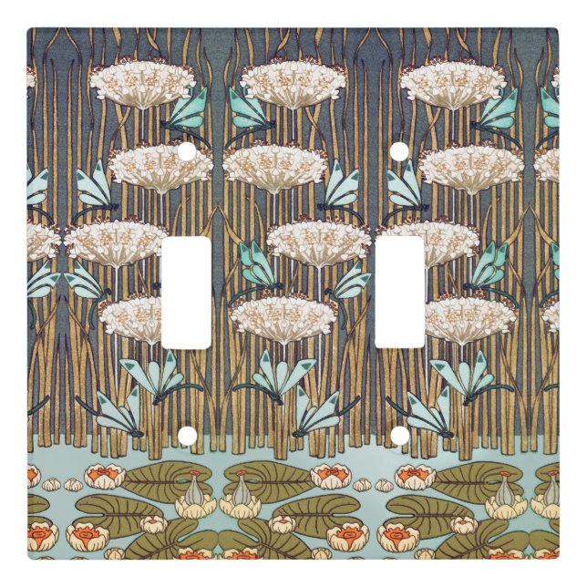 Dragonflies Water Lilies Marsh Art Nouveau Light Switch Cover (Front)