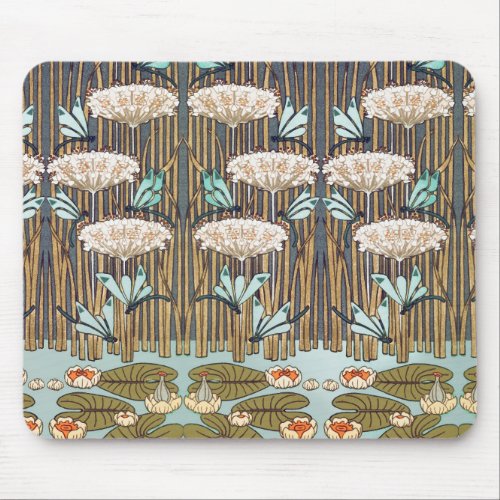 Dragonflies Water Lilies Marsh Art Nouveau Mouse Pad