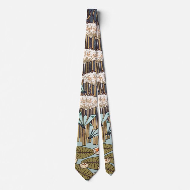 Dragonflies Water Lilies Marsh Art Nouveau Neck Tie (Front)