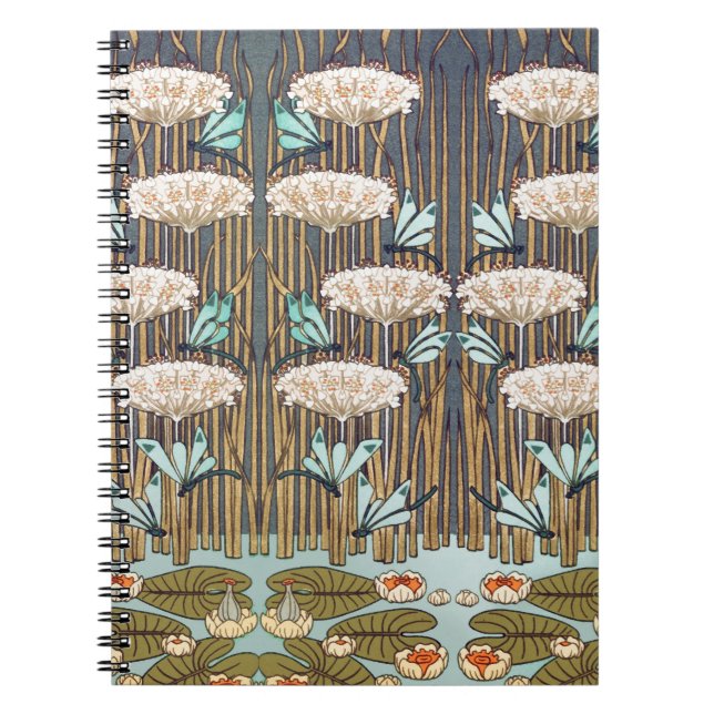 Dragonflies Water Lilies Marsh Art Nouveau Notebook (Front)