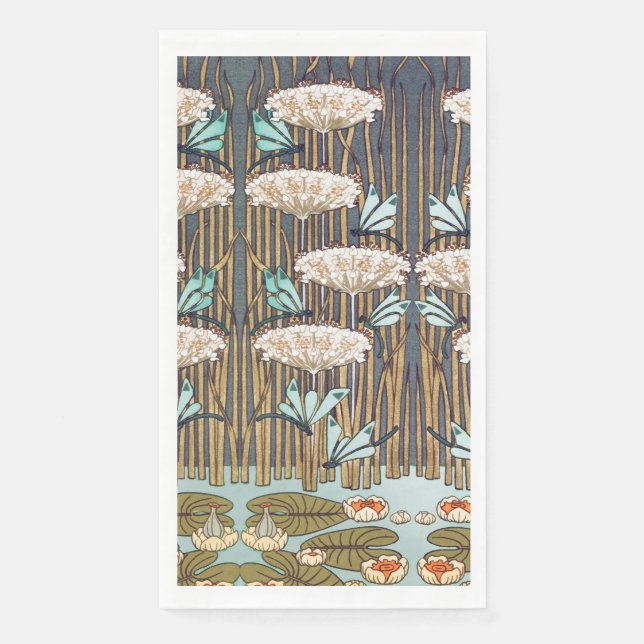 Dragonflies Water Lilies Marsh Art Nouveau Paper Guest Towels (Front)