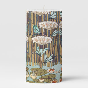Dragonflies Water Lilies Marsh Art Nouveau Pillar Candle