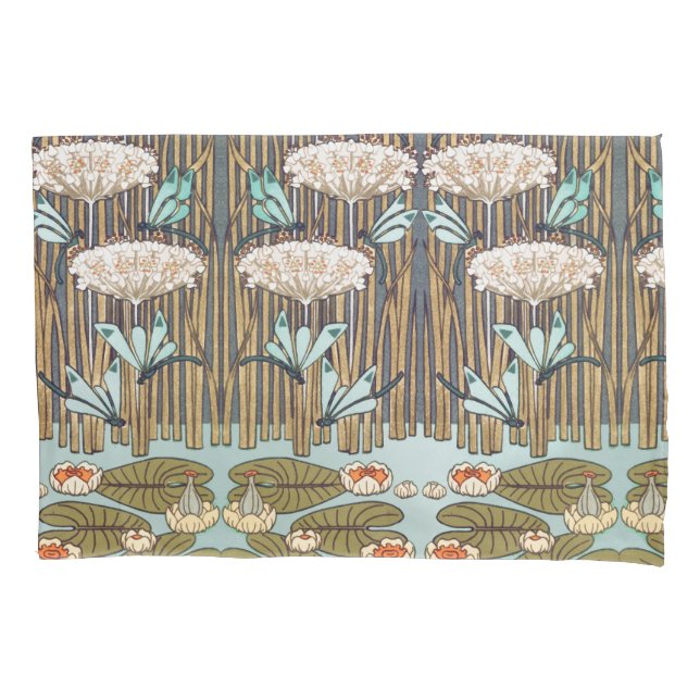 Dragonflies Water Lilies Marsh Art Nouveau Pillow Case (Front-Left)